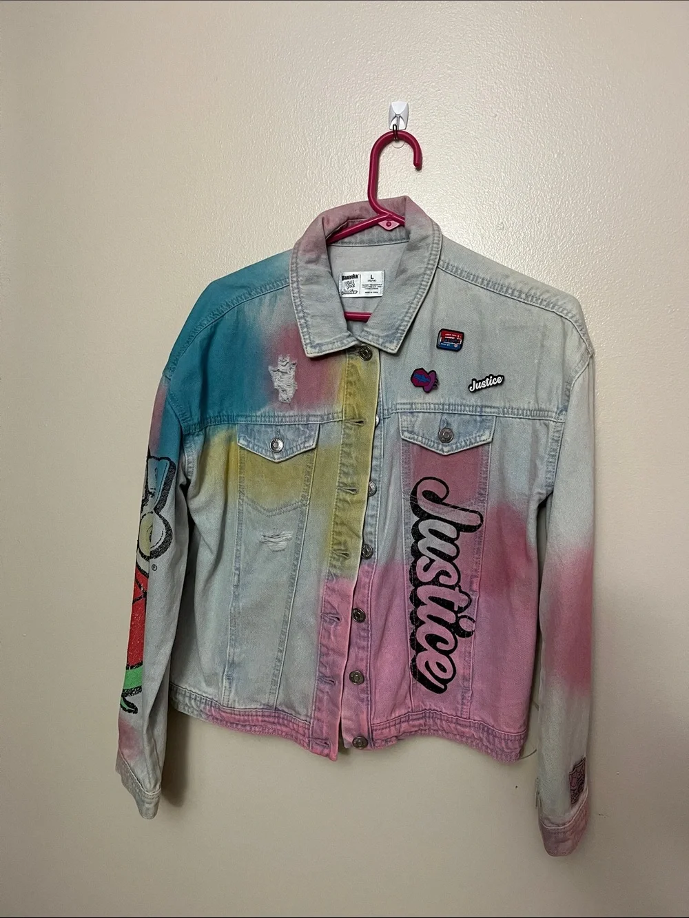 Justice Girls’ Multicolor Pastel Tie-Dye Denim Jacket (Size Large 12-14)